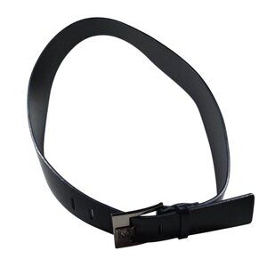 Anne Klein Black Bonded Leather Belt Large With Engraved Lion Buckle